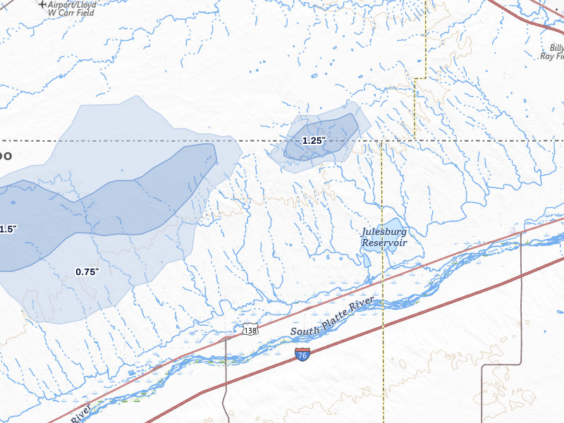 NEXRAD radar-signature map of the hail storm over Crook, CO on Jul 1, 2026