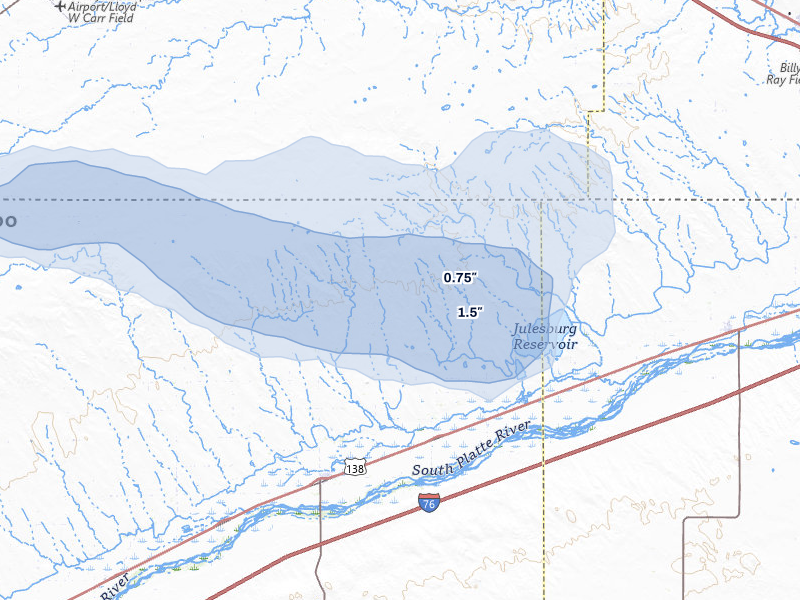 NEXRAD radar-signature map of the hail over Crook, CO