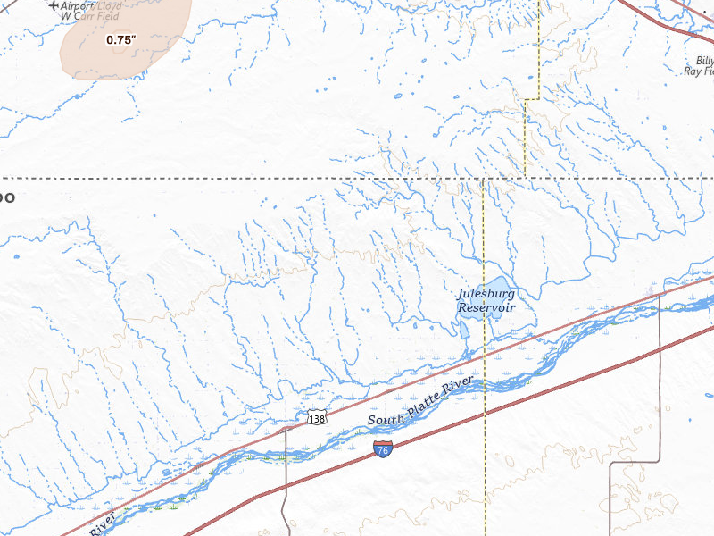 Radar-estimated hail-size map of the storm over Crook, CO on Jul 7, 2026