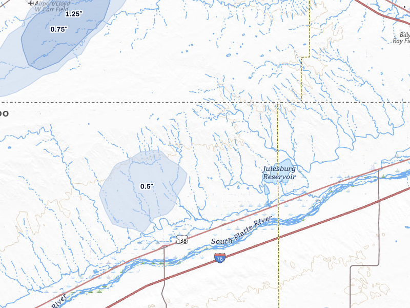 NEXRAD radar-signature map of the hail storm over Crook, CO on Jul 7, 2026