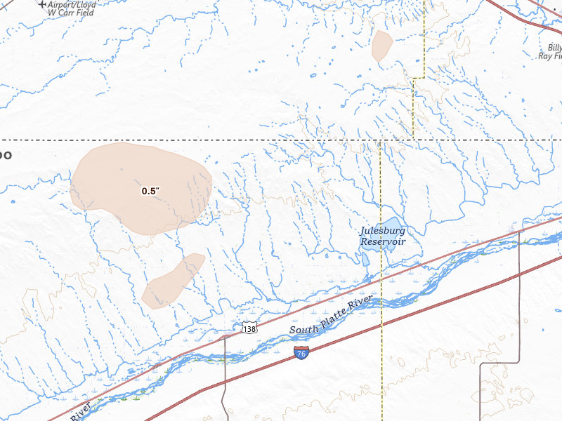 Radar-estimated hail-size map of the storm over Crook, CO on Jul 9, 2026