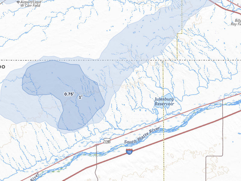 NEXRAD radar-signature map of the hail storm over Crook, CO on Jul 9, 2026