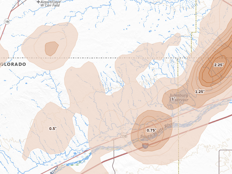 Radar-estimated hail-size map of the storm over Crook, CO