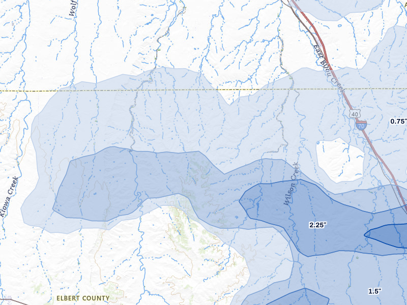 NEXRAD radar-signature map of the hail storm over Deer Trail, CO on Jul 3, 2026