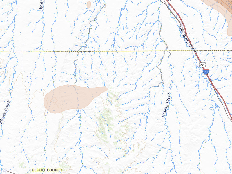 Radar-estimated hail-size map of the storm over Deer Trail, CO on Jul 8, 2026