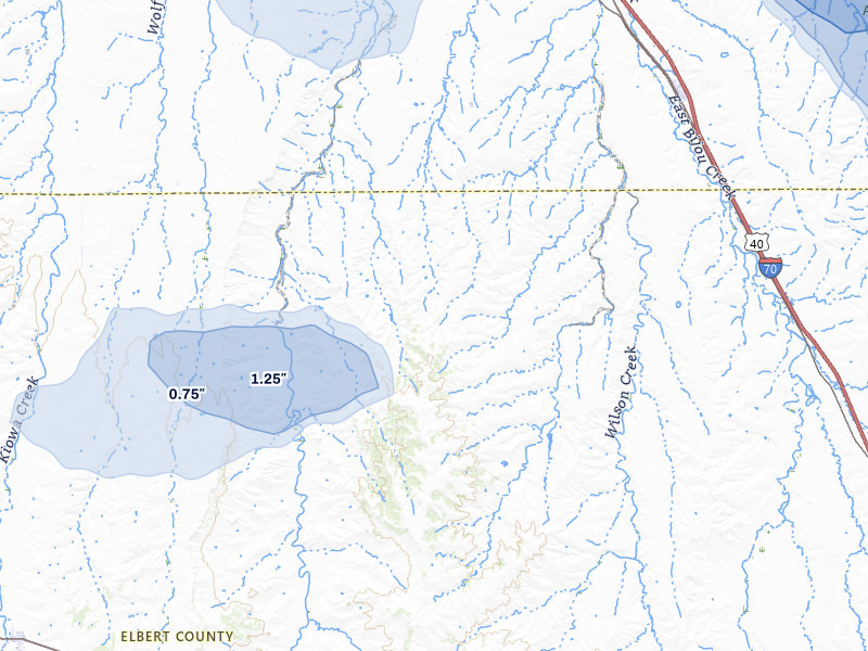 NEXRAD radar-signature map of the hail storm over Deer Trail, CO on Jul 8, 2026