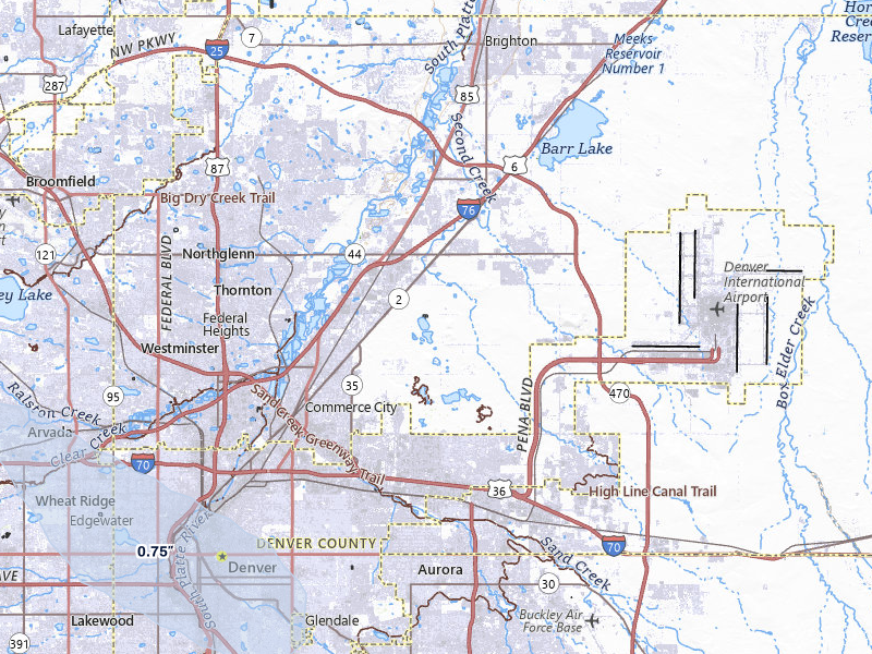 NEXRAD radar-signature map of the hail over Denver, CO