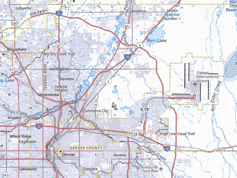 NEXRAD radar-signature map of the hail storm over Denver, CO on Jul 29, 2026
