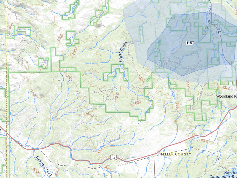NEXRAD radar-signature map of the hail storm over Divide, CO on Jul 28, 2026