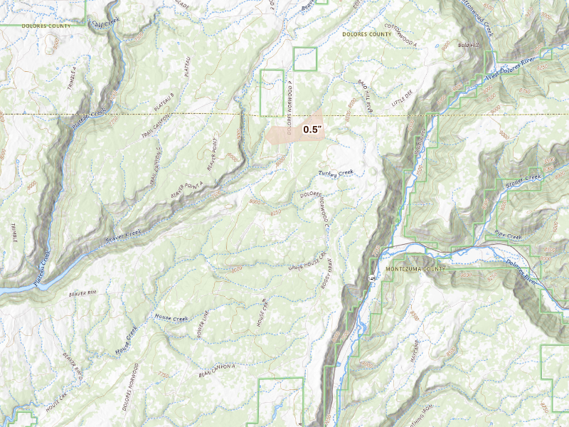 Radar-estimated hail-size map of the storm over Dolores, CO