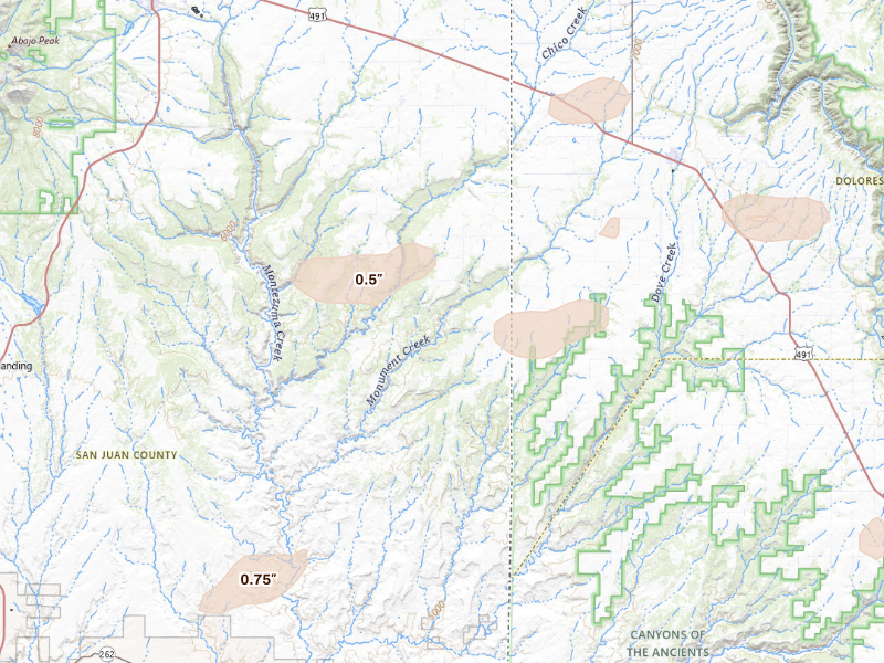 Radar-estimated hail-size map of the storm over Dove Creek, CO