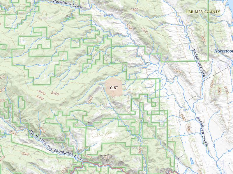 Radar-estimated hail-size map of the storm over Drake, CO