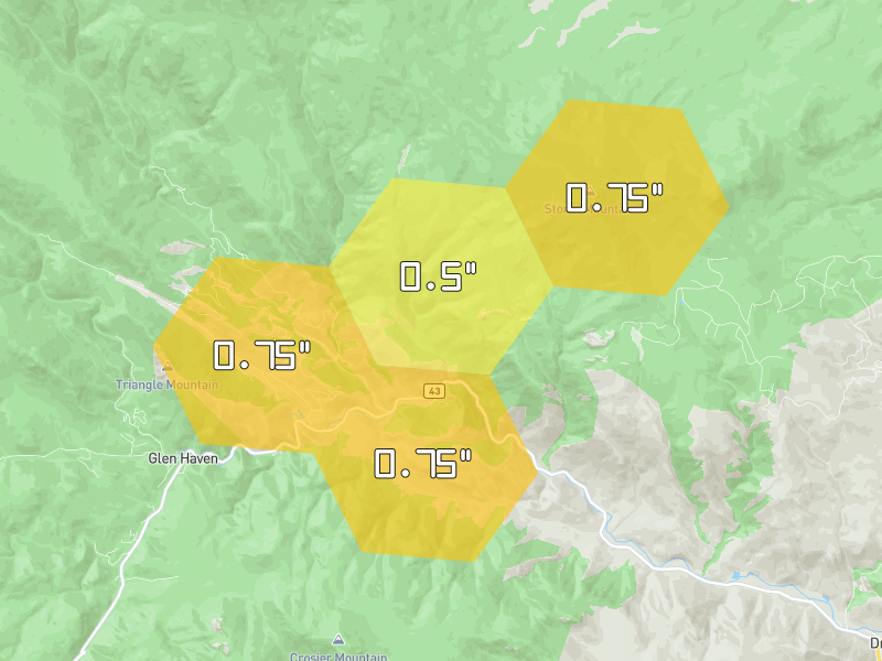 Hail map of Drake, CO on Jun 3, 2026, hail up to 0.75"