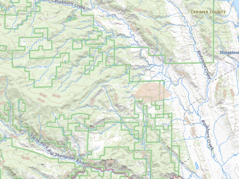 Radar-estimated hail-size map of the storm over Drake, CO on Jul 28, 2026