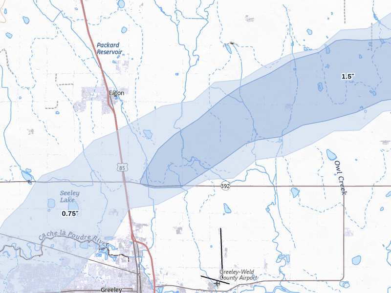 NEXRAD radar-signature map of the hail storm over Eaton, CO on Jun 26, 2026
