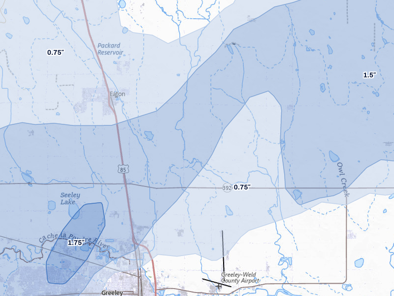NEXRAD radar-signature map of the hail over Eaton, CO