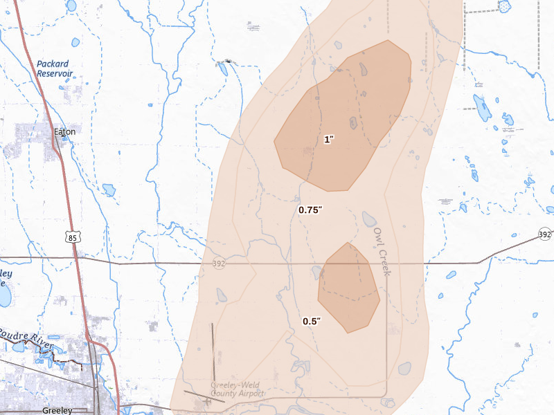 Radar-estimated hail-size map of the storm over Eaton, CO