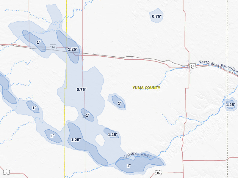 NEXRAD radar-signature map of the hail storm over Eckley, CO on May 9, 2026