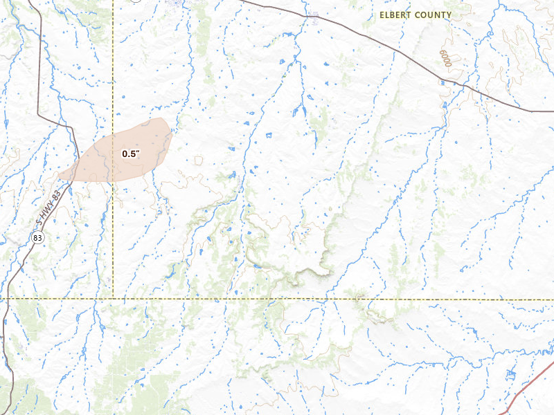 Radar-estimated hail-size map of the storm over Elbert, CO on May 17, 2026