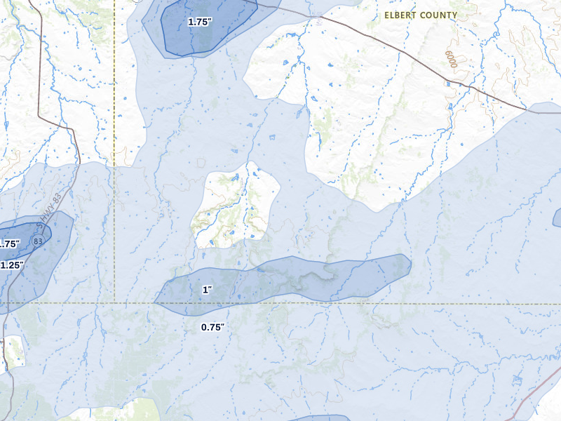 NEXRAD radar-signature map of the hail storm over Elbert, CO on Jun 1, 2026