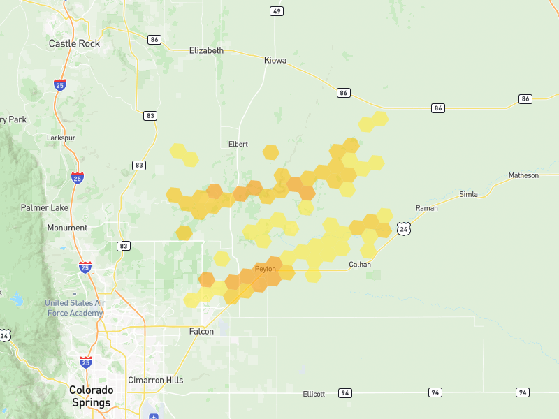Hail map of Elbert, CO on Jun 1, 2026, hail up to 1"