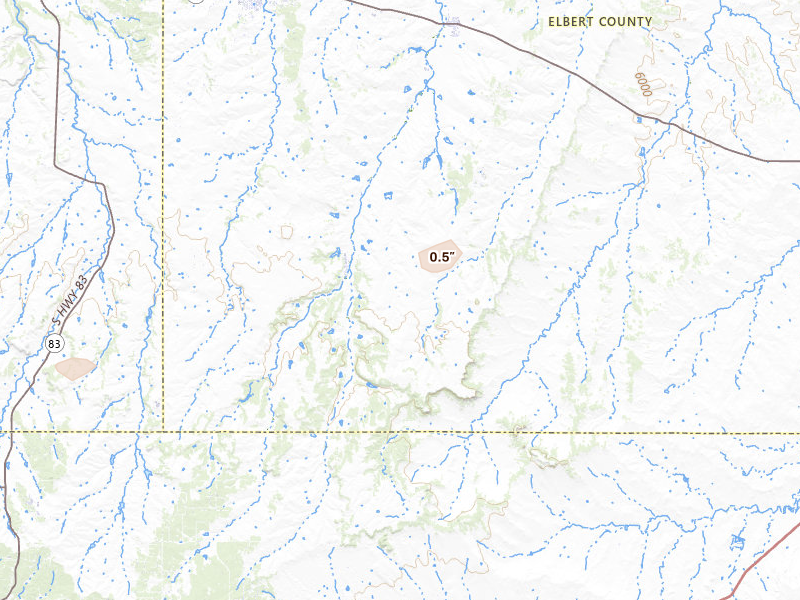 Radar-estimated hail-size map of the storm over Elbert, CO on Jun 25, 2026