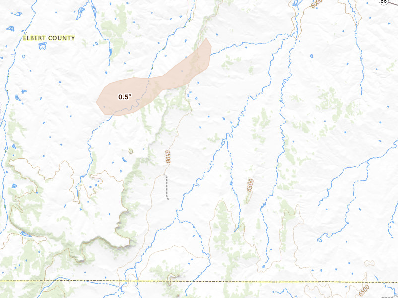 Radar-estimated hail-size map of the storm over Elbert, CO on Aug 12, 2026