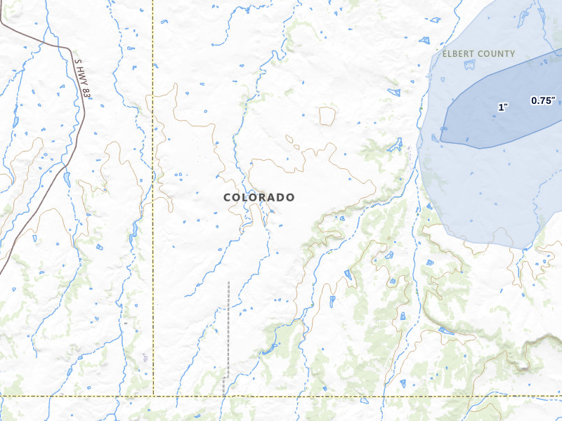 NEXRAD radar-signature map of the hail storm over Elbert, CO on Aug 12, 2026