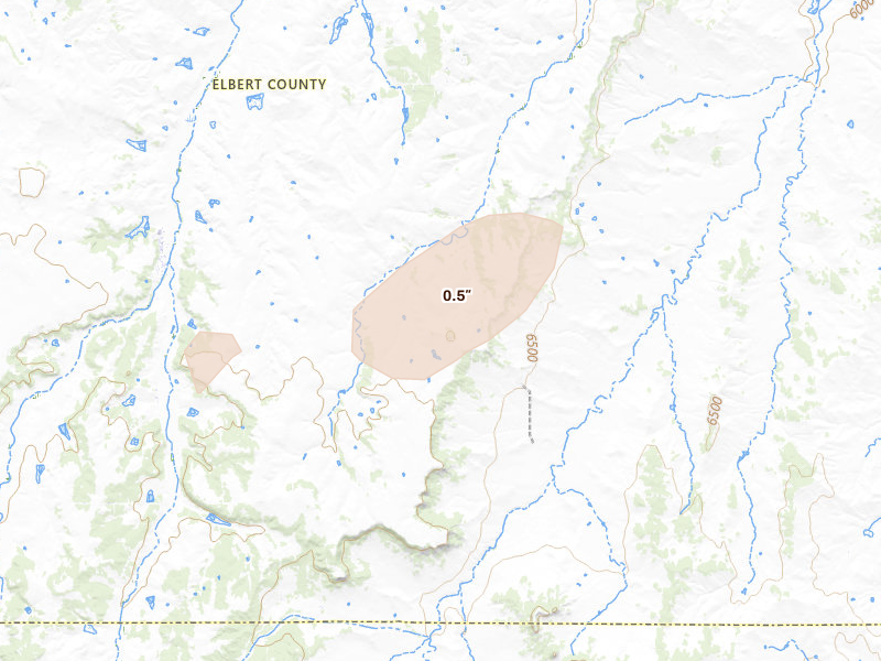 Radar-estimated hail-size map of the storm over Elbert, CO on Aug 13, 2026