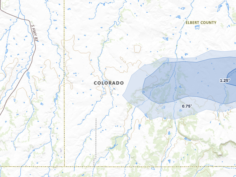 NEXRAD radar-signature map of the hail storm over Elbert, CO on Aug 13, 2026