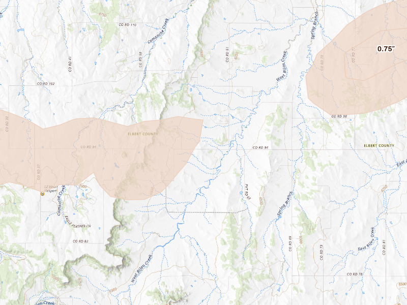Radar-estimated hail-size map of the storm over Elbert, CO