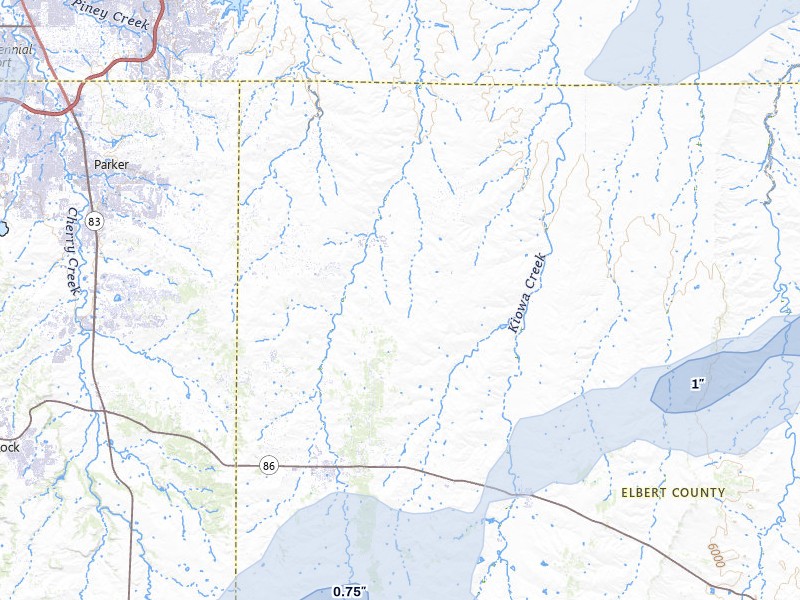 NEXRAD radar-signature map of the hail storm over Elizabeth, CO on May 17, 2026