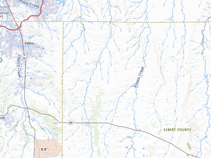 Radar-estimated hail-size map of the storm over Elizabeth, CO on May 29, 2026