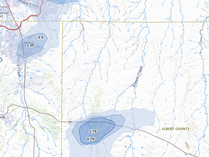 NEXRAD radar-signature map of the hail over Elizabeth, CO