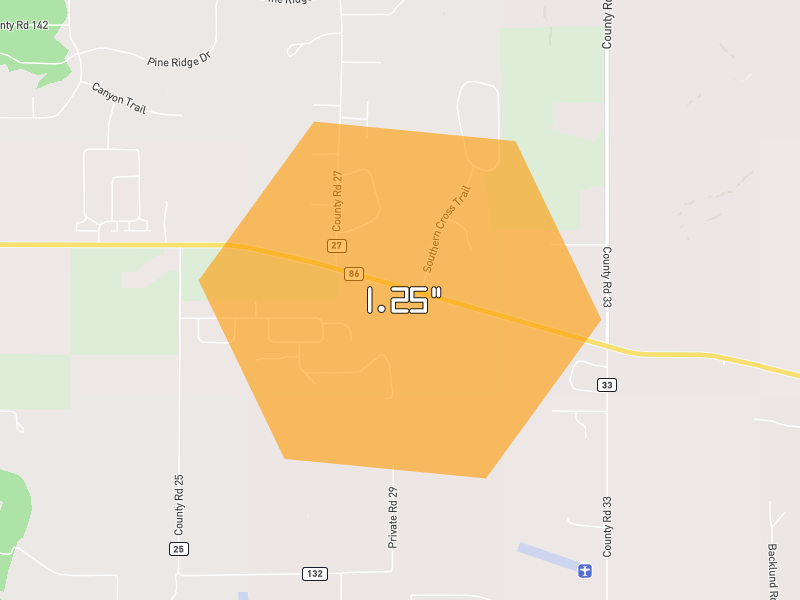 Hail map of Elizabeth, CO on Jun 3, 2026, hail up to 0.5"