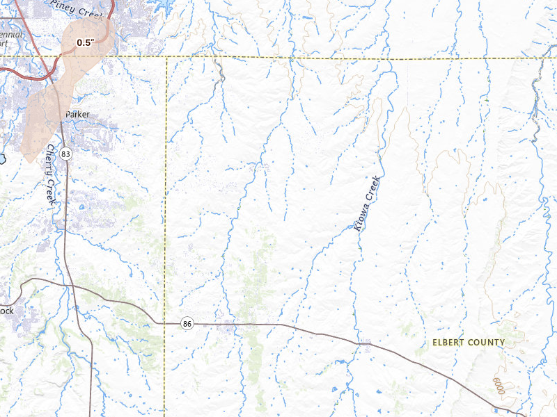 Radar-estimated hail-size map of the storm over Elizabeth, CO on Jul 29, 2026