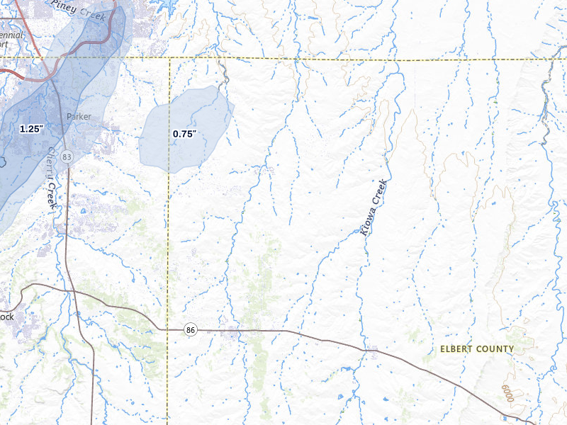 NEXRAD radar-signature map of the hail storm over Elizabeth, CO on Jul 29, 2026
