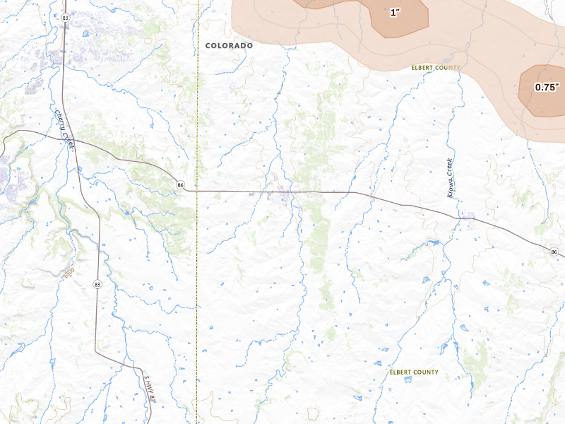 Radar-estimated hail-size map of the storm over Elizabeth, CO