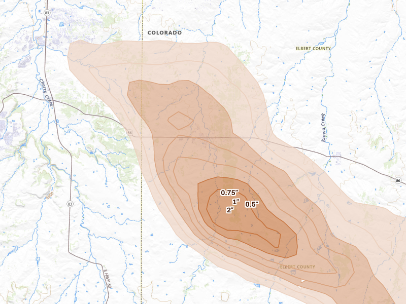 Radar-estimated hail-size map of the storm over Elizabeth, CO