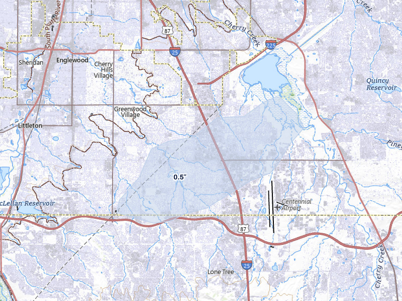 NEXRAD radar-signature map of the hail over Englewood, CO