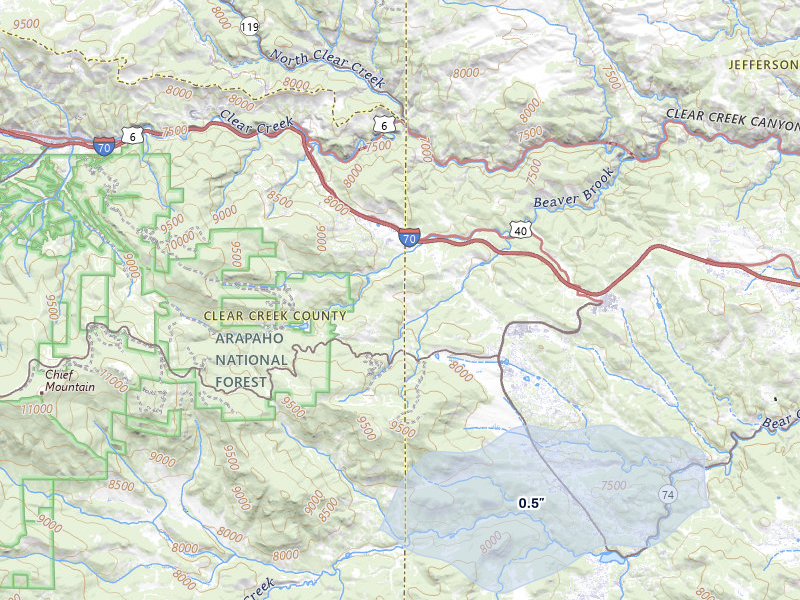 NEXRAD radar-signature map of the hail storm over Evergreen, CO on Jun 1, 2026