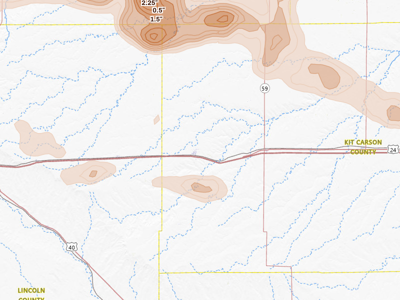 Radar-estimated hail-size map of the storm over Flagler, CO on May 21, 2026
