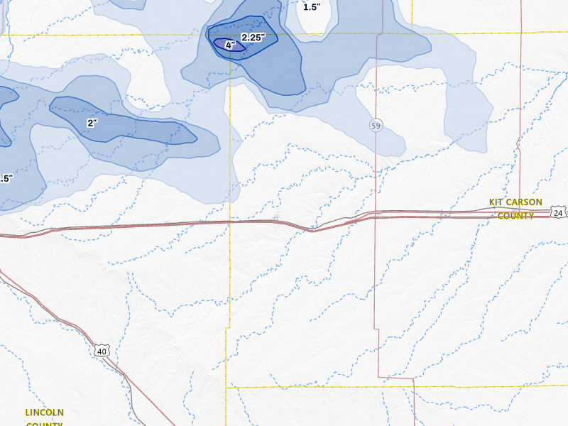 NEXRAD radar-signature map of the hail storm over Flagler, CO on Jul 3, 2026