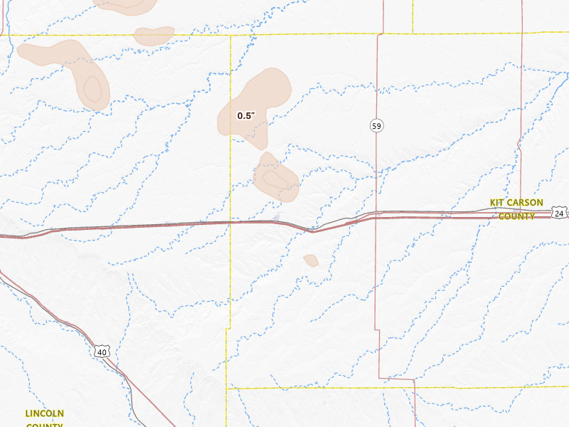 Radar-estimated hail-size map of the storm over Flagler, CO on Jul 4, 2026