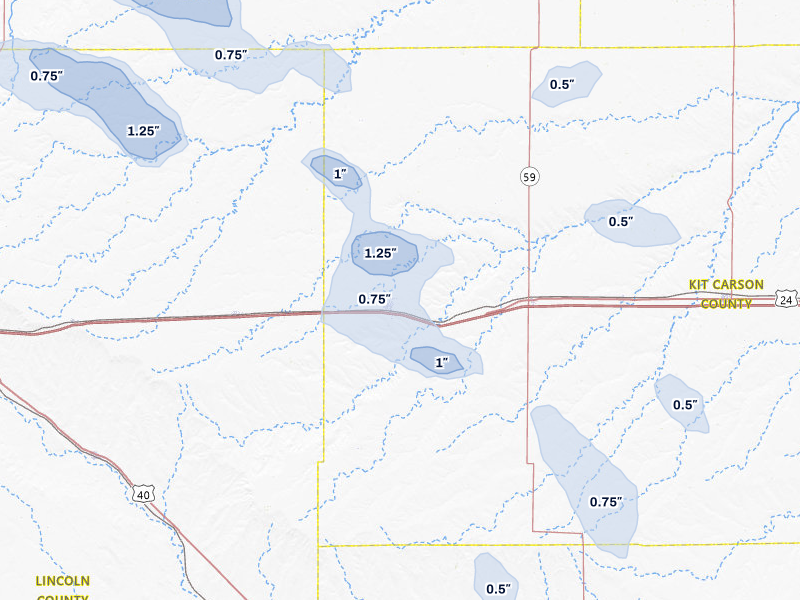 NEXRAD radar-signature map of the hail storm over Flagler, CO on Jul 4, 2026