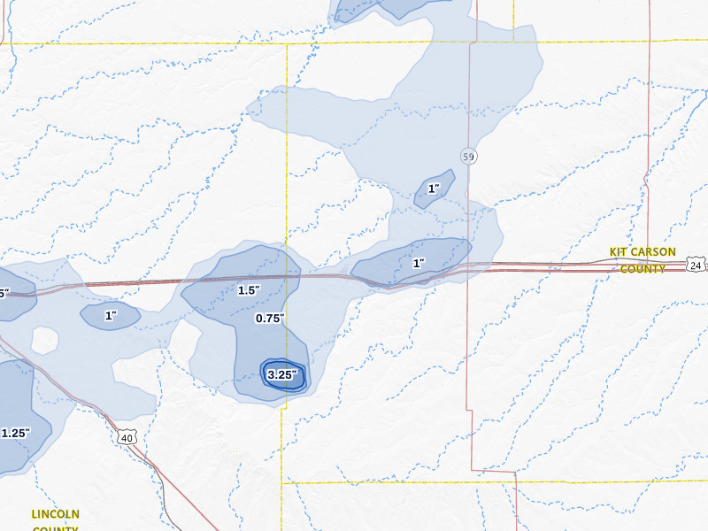 NEXRAD radar-signature map of the hail storm over Flagler, CO on Jul 22, 2026