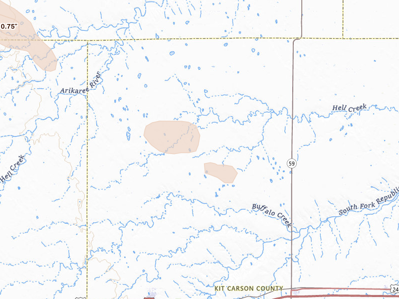 Radar-estimated hail-size map of the storm over Flagler, CO on Aug 26, 2026
