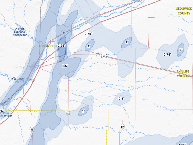 NEXRAD radar-signature map of the hail storm over Fleming, CO on May 16, 2026