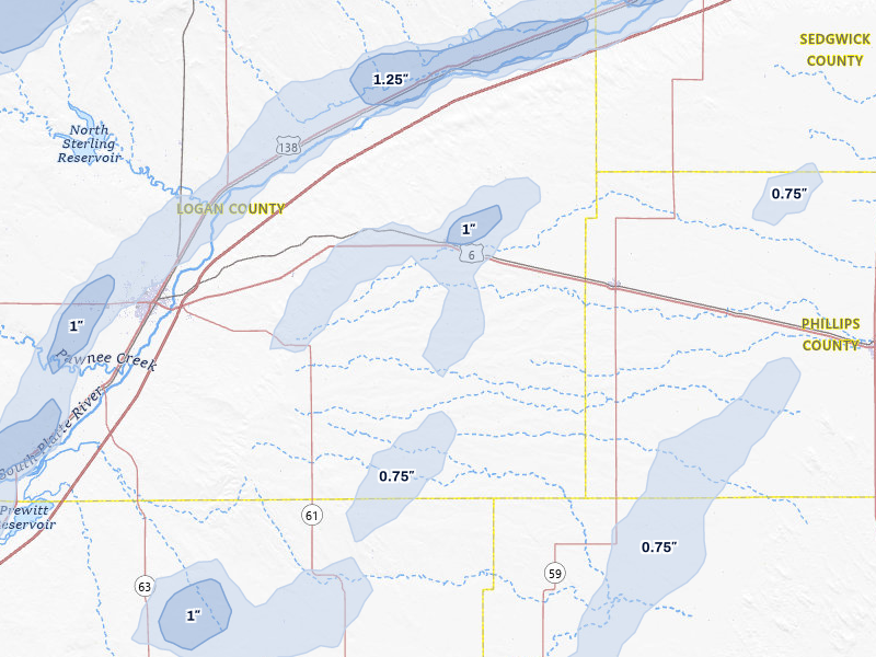 NEXRAD radar-signature map of the hail storm over Fleming, CO on Jun 8, 2026