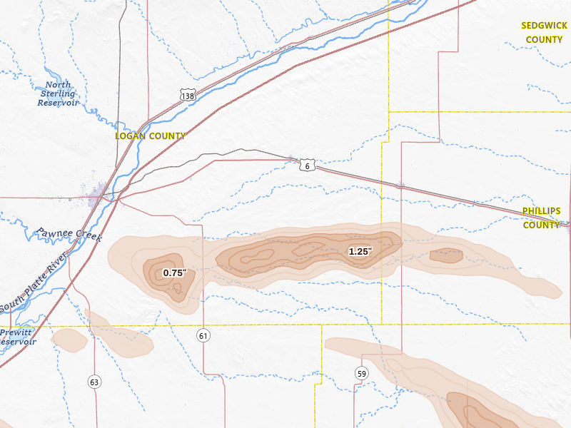 Radar-estimated hail-size map of the storm over Fleming, CO